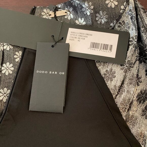 Dodo Bar Or floral jacquard silk lurex  silver metallic mini dress size 10, NWT - Picture 9 of 12